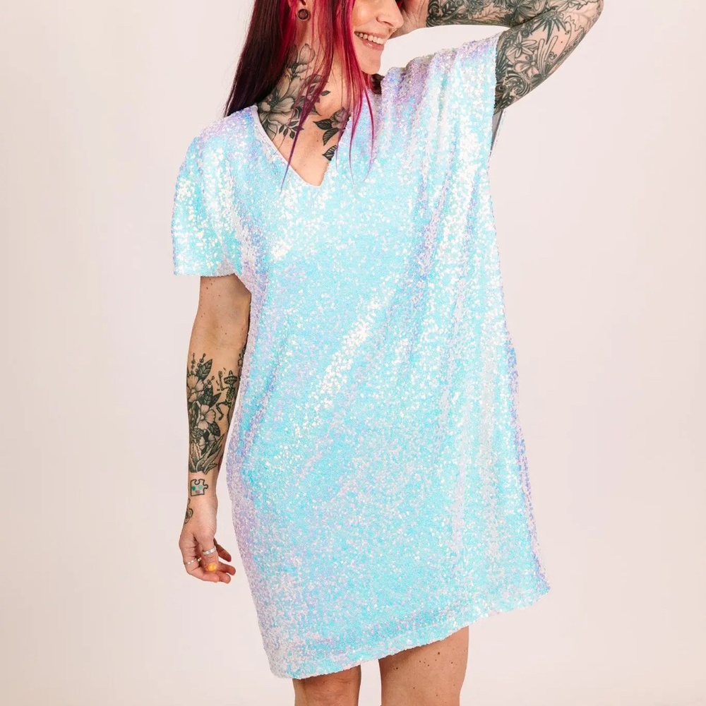 Iridescent Sequin V-Neck Dress